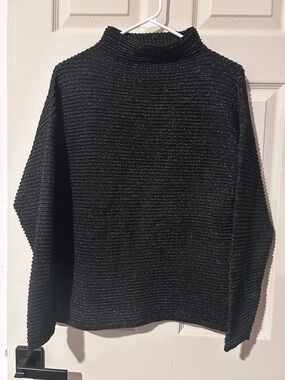 Tahari Black Sparkle Ribbed Turtleneck Sweater